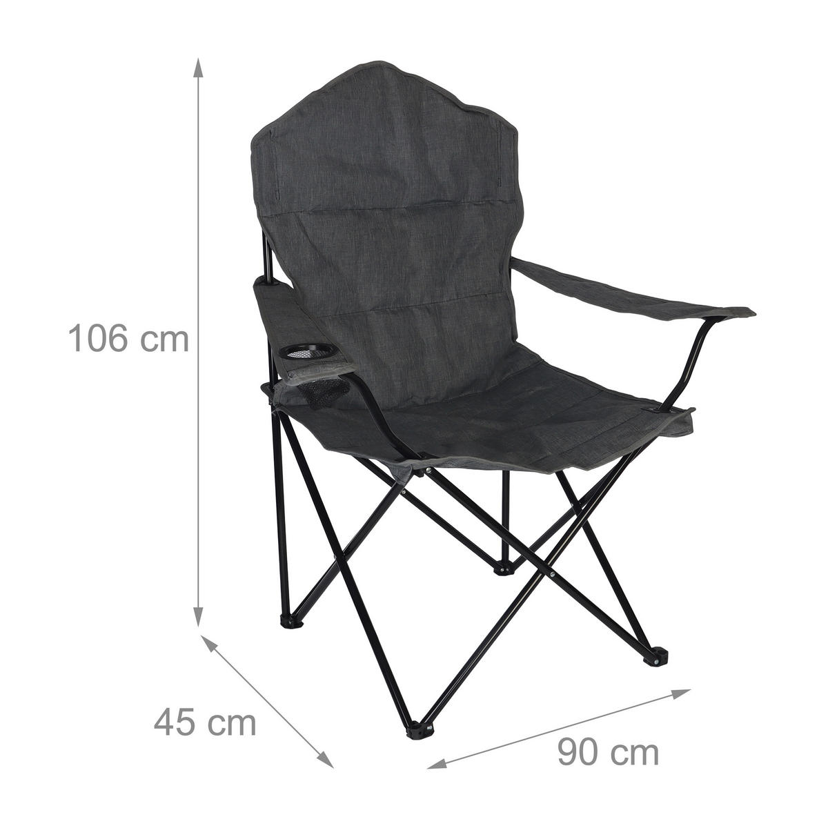 CAMPINGSTUHL Grau klappbar 106x90x45 cm - Multicolor, Kunststoff/Textil (90/106/45cm) - Relaxdays