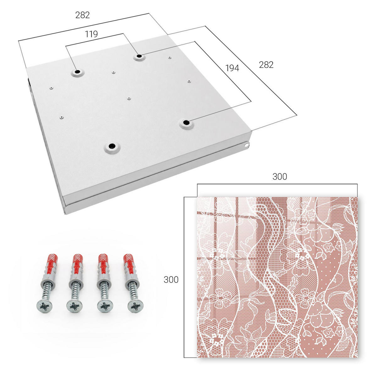 SCHLÜSSELBOX Weiß 30x30 cm – Türöffnung nach rechts - Elegante Spitze - Braun, Metall (30/30/5cm) - TULUP