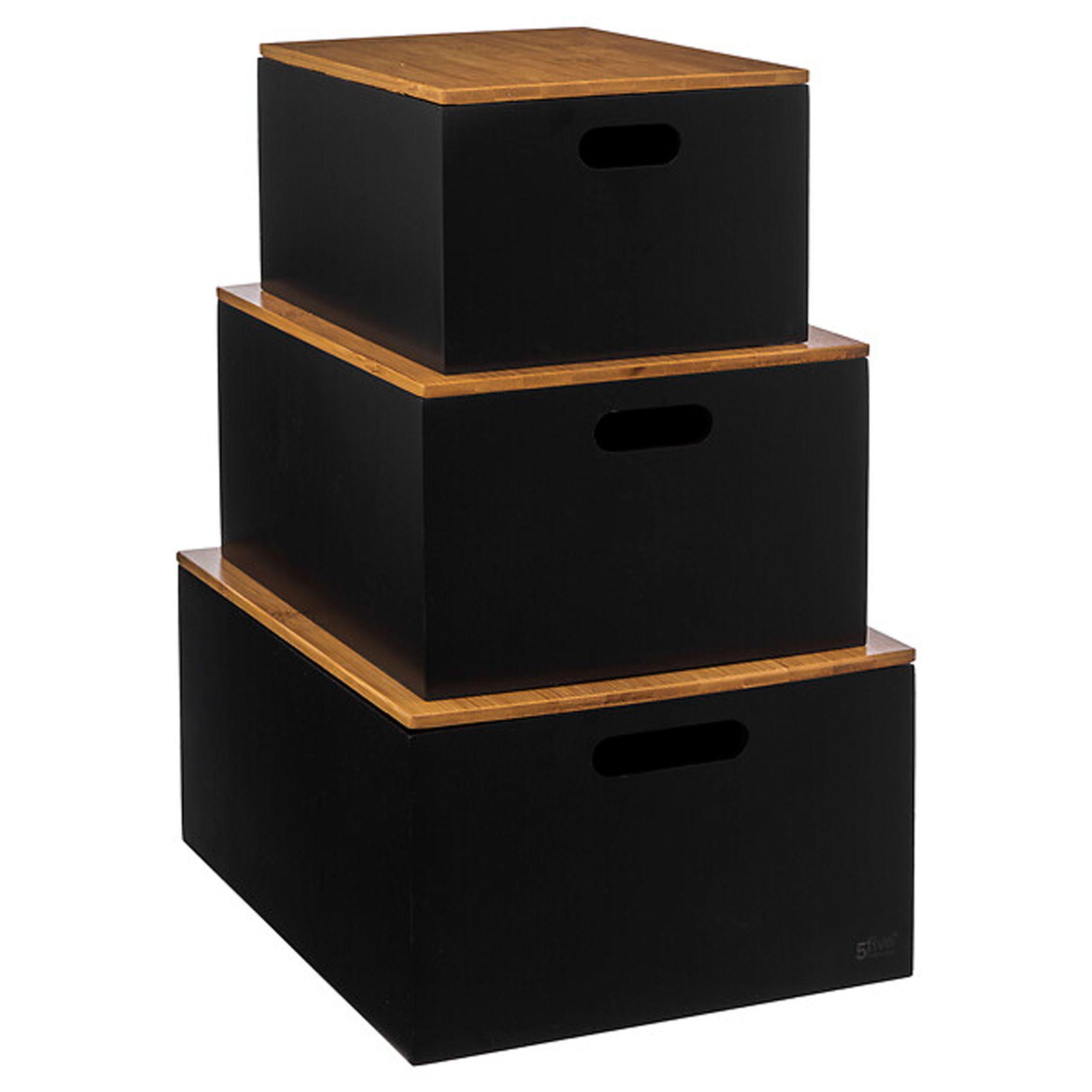 AUFBEWAHRUNGSBOXEN Set Bava 3-tlg., MDF, Bambus, Schwarz - Schwarz, Holzwerkstoff (25/16/34cm) - 5five Simply Smart