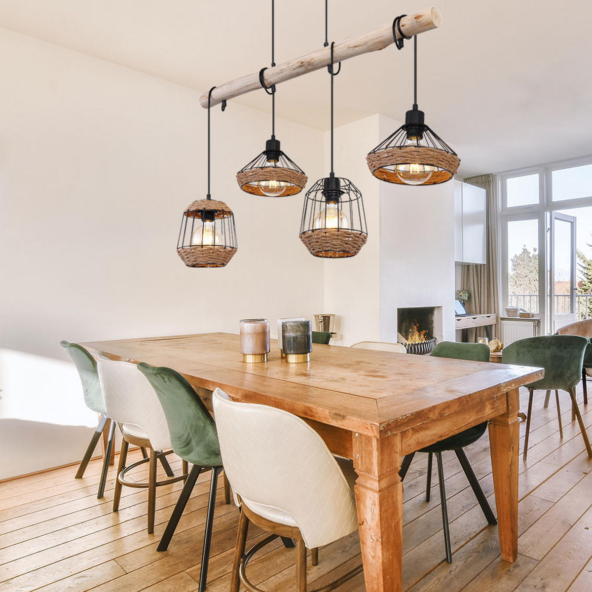 LED HÄNGELEUCHTE Hanfseil Braun Schwarz - Braun, Holz (105/21/120cm) - Globo Lighting