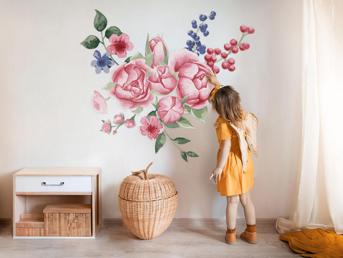 WANDAUFKLEBER 80x102cm - Pfingstrosen - Multicolor, Kunststoff (80/102/0.1cm) - Wallfluent