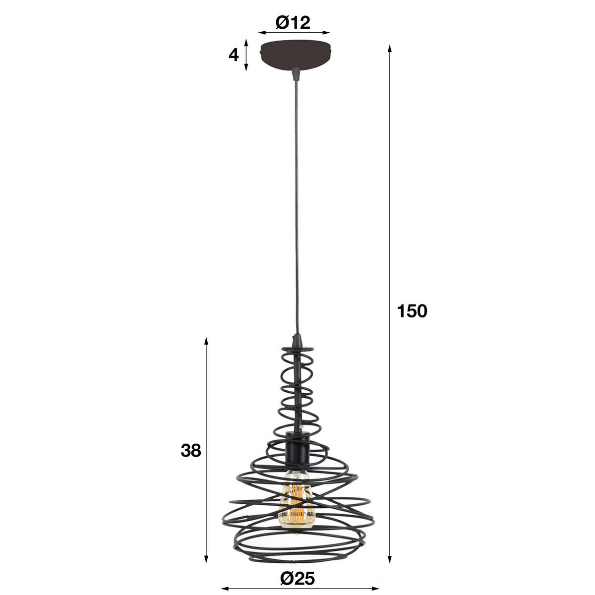 HÄNGELEUCHTE Kegel Schwarz 25/25/ 150 cm - Schwarz, Metall (25/25/150cm) - Hoyz Collection