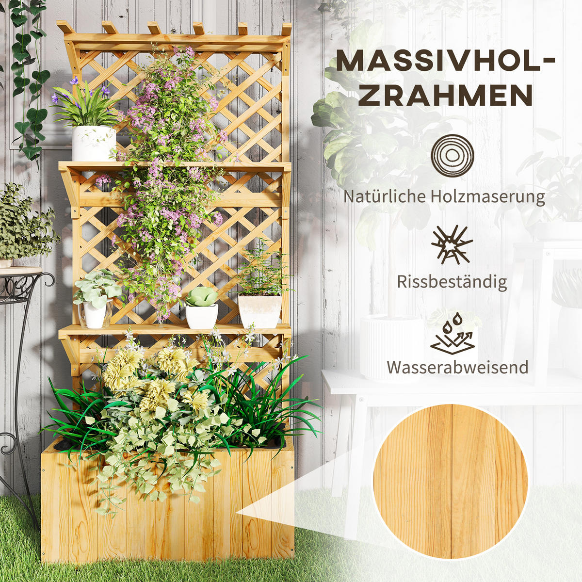 HOCHBEET, Pflanzbeet mit Rankgitter - Naturfarben, Holzwerkstoff (33/177/76cm) - Outsunny