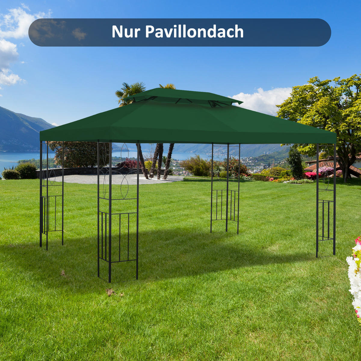 PAVILLON-ERSATZDACH von Outsunny 3x4 m, Doppeldach-Design, wetterfestes Polyester-Ersatzteil für Partyzelt und Gartenpavillon, Grün - Grün, Textil (300/20/400cm)