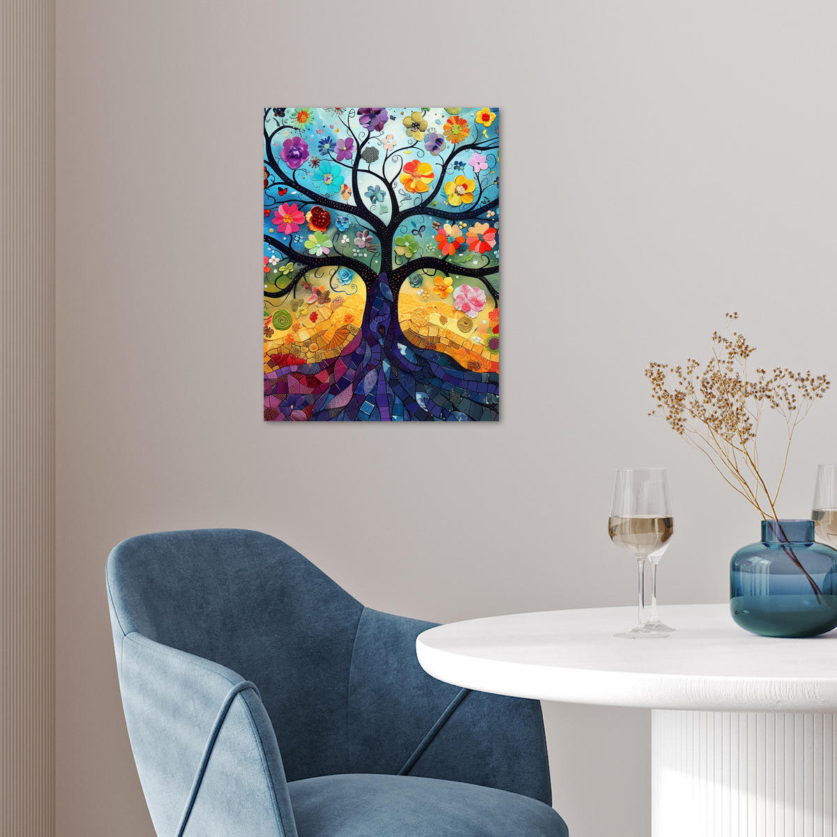 POSTER Kunst - Baum des Lebens - Blumen - Hippie 30x40 cm - Dunkelblau, Papier (30/40/0.1cm) - MuchoWow