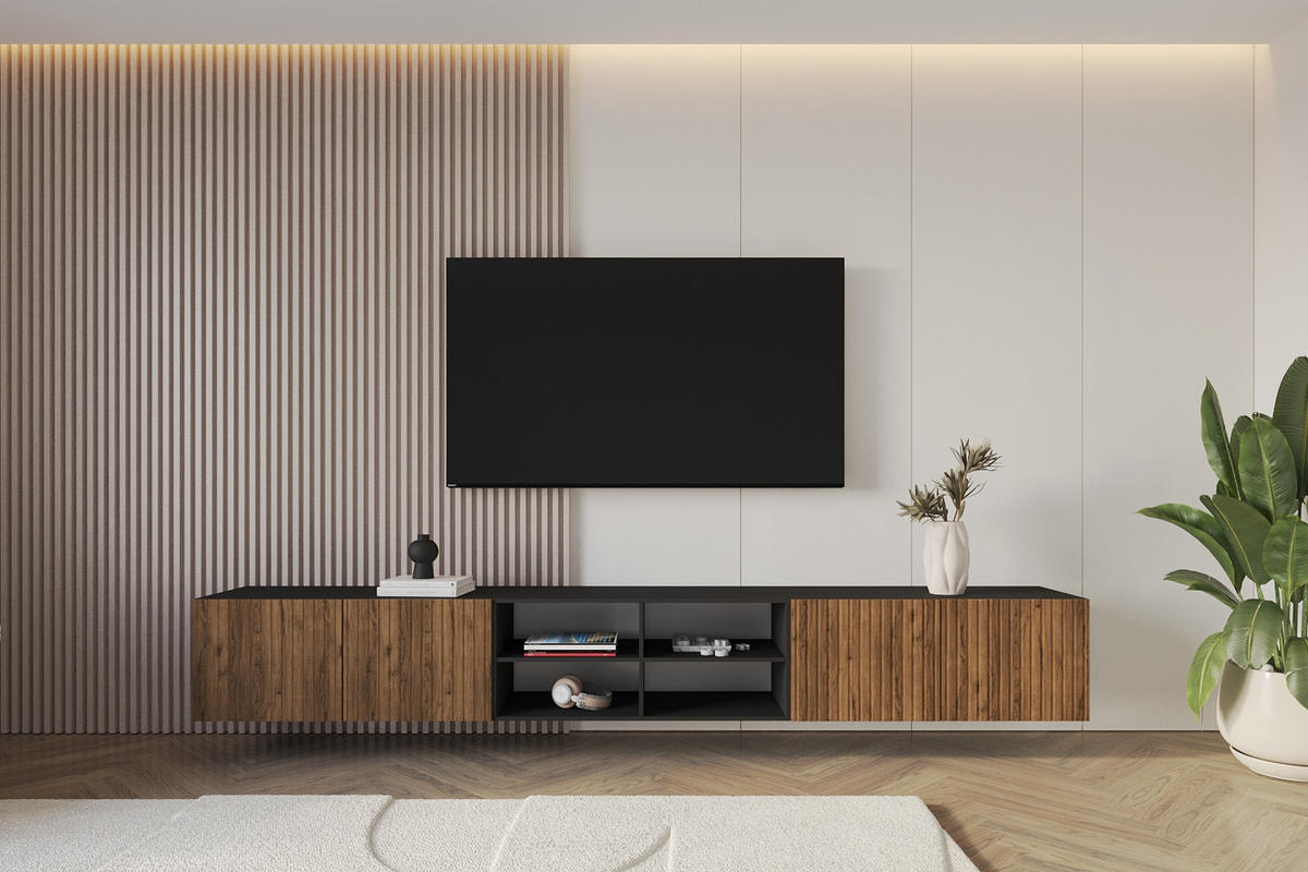 LOWBOARD KITO-W 3x100x40x41 cm - Schwarz / Katania - Eiche Wotan, Holzwerkstoff (300/40/41cm) - ALTDECOR