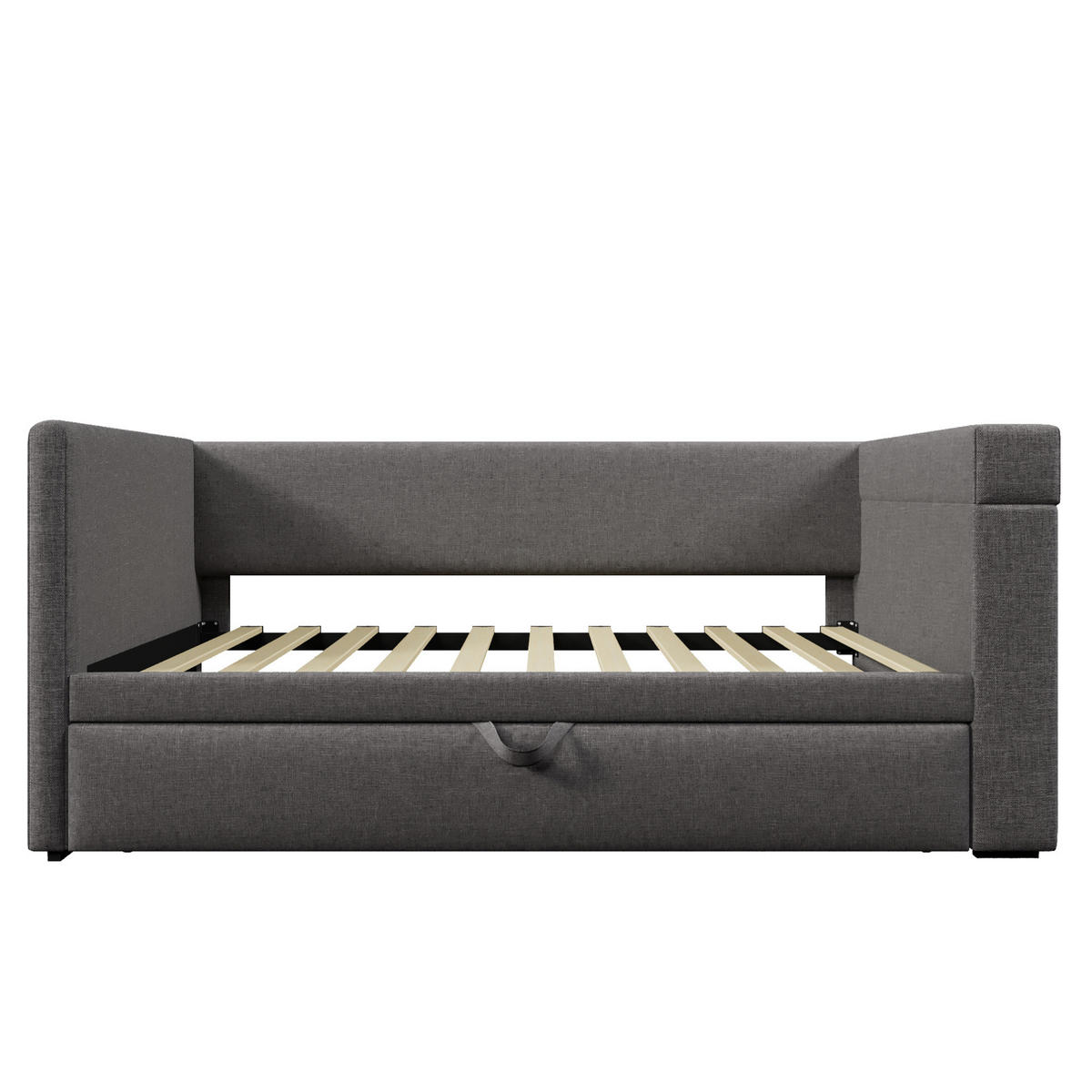 POLSTERBETT 90/190 cm Grau aus Baumwolle und Leinen mit Ausziehbett - Grau, Textil (90/190cm) - OKMYHOME