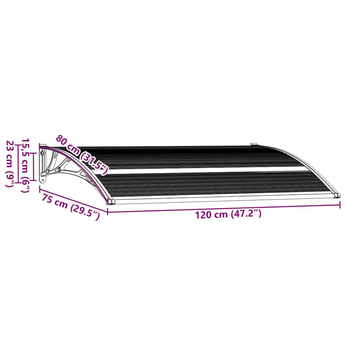 VORDACH Schwarz 120/75 Cm Pc - Schwarz, Kunststoff (120/0.5/75cm) - vidaXL