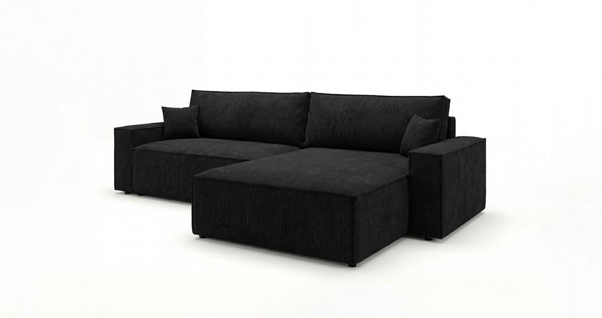 ECKSOFA VIENNA rechts schwarz Cord Poso 135 - Schlaffunktion, Bettkasten - Schwarz, Textil (285/184cm) - Cornero