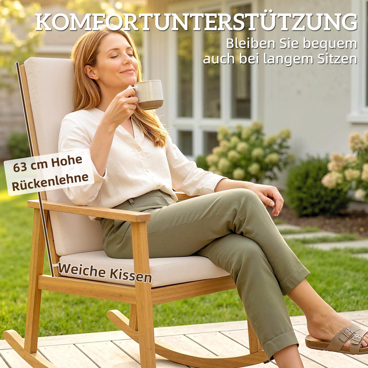 SCHAUKELSTUHL Akazienholz Polyester Beige - Beige/Akaziefarben, Holz/Textil (60/107/89cm) - Outsunny