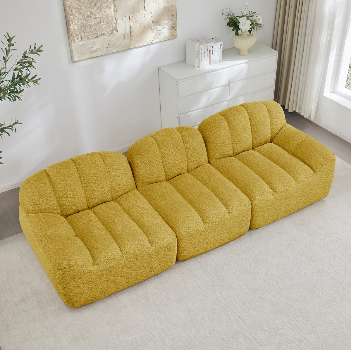 3-SITZER Modulsofa aus Granuliertem Fleece mit boneless Design Gelb - Gelb, Textil (104/79/288cm) - Modenvie