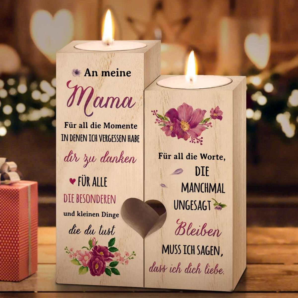 KERZENSTÄNDER Holz Mama Geschenk 12 x 10 x 4,5 cm - Beige, Holz (10/4.5/12cm)