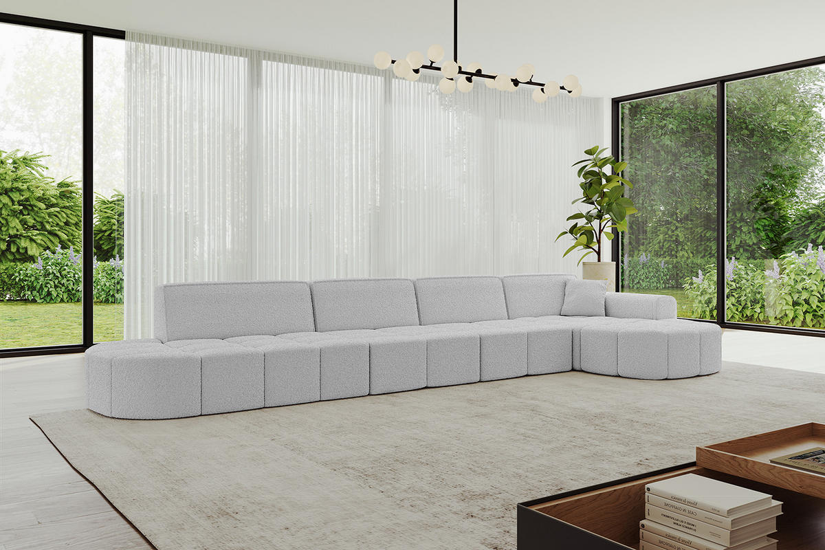 ECKSOFA Ottomane Rechts LIVO-L3 - 422x173x79,5 cm Hellgrau - Hellgrau, Holzwerkstoff/Textil (422/173cm) - ALTDECOR
