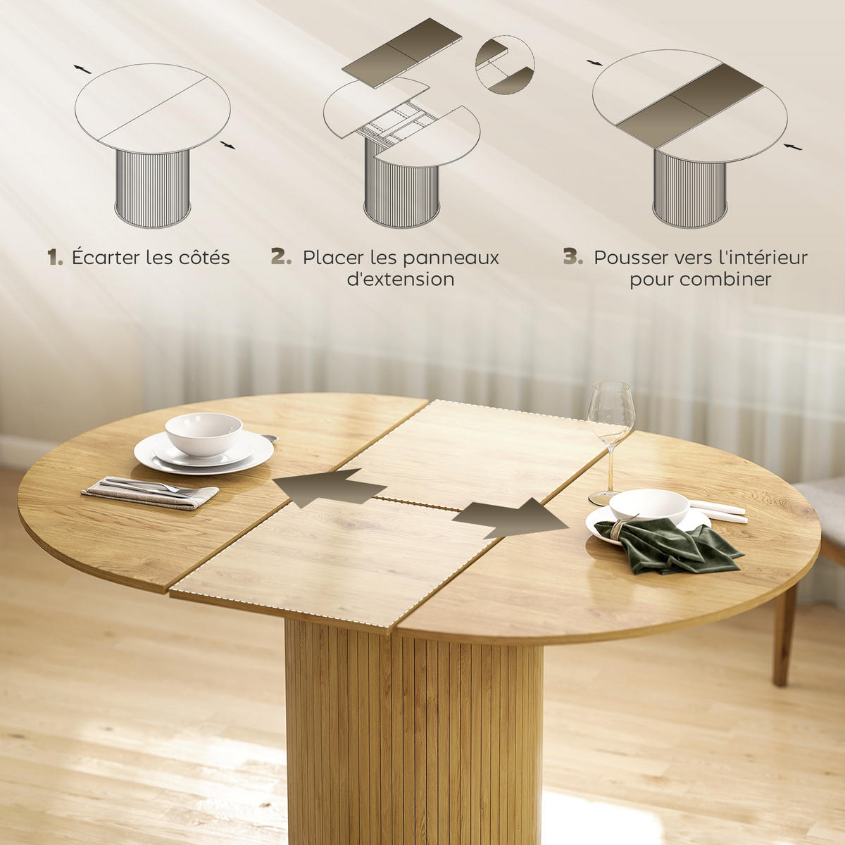 AUSZIEHTISCH Holzoptik Natur Säulenfuß 150/110/75 cm - Naturfarben, Holz (110/150/75cm) - PANGIVO