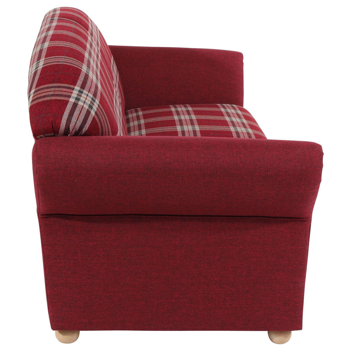 SOFA Landhaus 2,5-Sitzer Kama Bezug Flachgewebe Rot karriert - Rot/Weiß, Kunststoff (202/85/81cm) - 58aufmkessel
