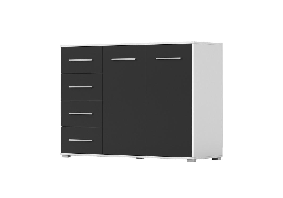 KOMMODE Frida 01 2D4S Weiss/Schwarz 135 cm - Alufarben/Schwarz, Holzwerkstoff/Kunststoff (135/95/45cm) - imoebel24