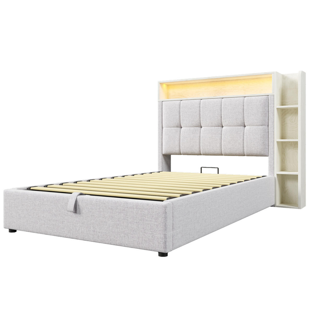 POLSTERBETT 90/200 cm Beige mit Stauraum, LED-Beleuchtung und USB- und Type-C-Anschlüssen - Beige, Textil (90/200cm) - Flora Grace