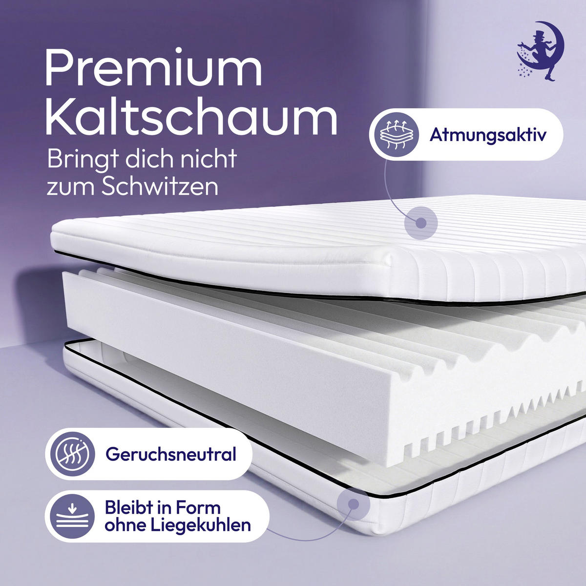 KALTSCHAUMMATRATZE H2 H3 180x200 cm – 7 Zonen Gästematratze ca. 15 cm – ergonomische Wendematratze mit waschbarem Bezug - Weiß, Textil (180/200cm) - Mister Sandman