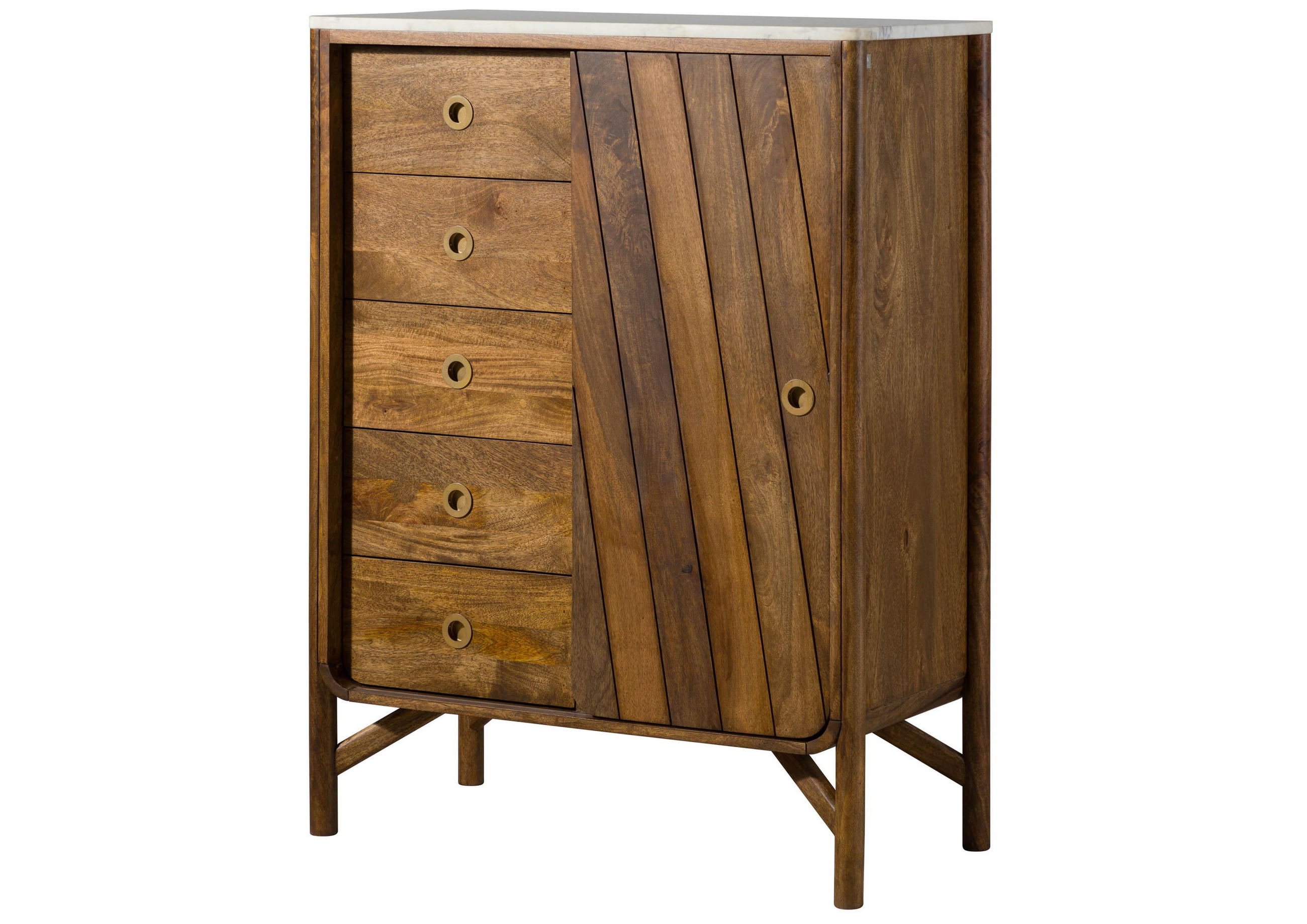 KOMMODE Mango 90x45x120 braun geölt / echter Marmor LOS ANGELES #10 - Braun, Holz (90/120/45cm) - Massivmoebel24