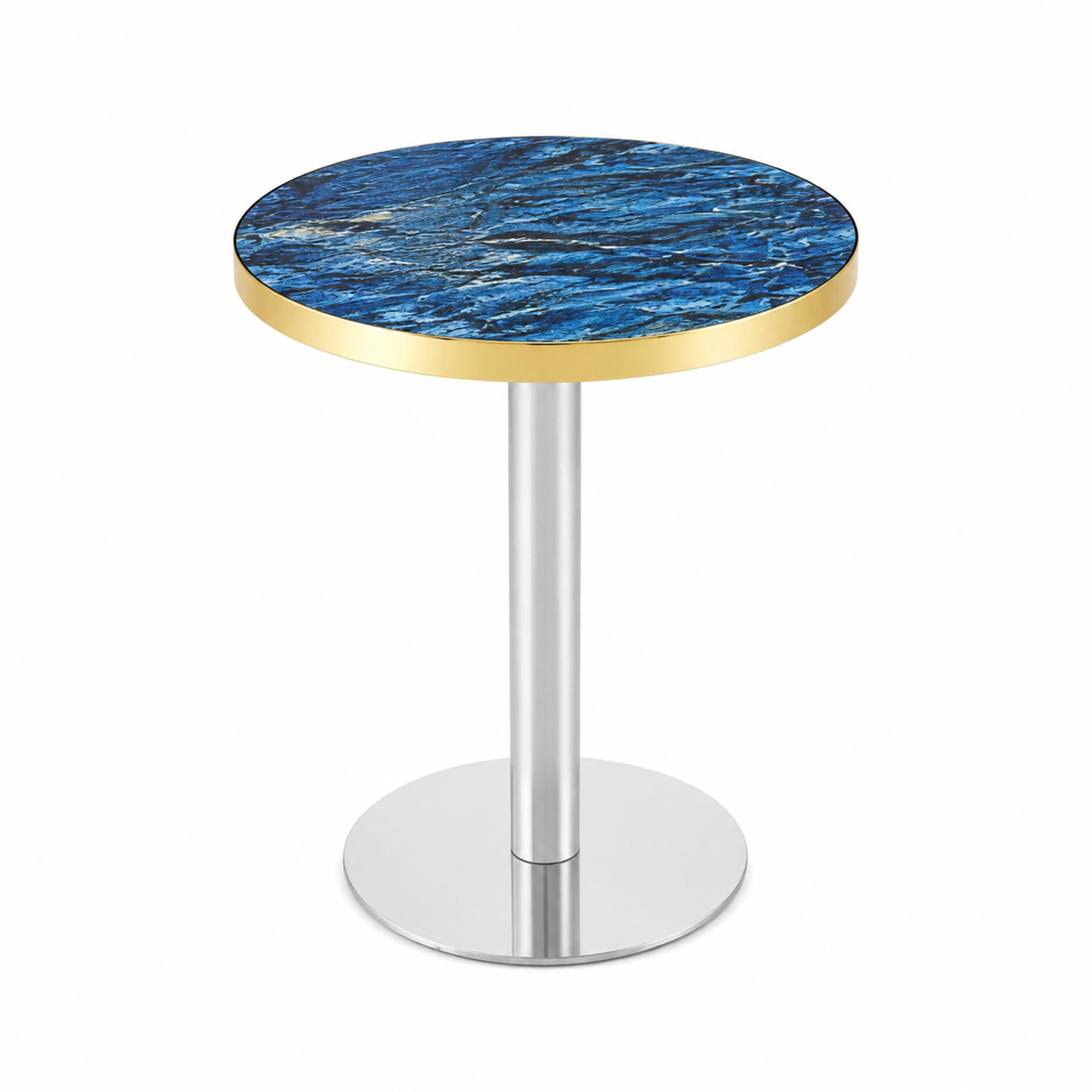 BEISTELLTISCH in Marmoroptik mit goldfarbenem Edelstahlrand UV-Beschichtung stabil kompakt - Silberfarben/Dunkelblau, Holzwerkstoff/Metall (60/60/74cm) - EVRYAE