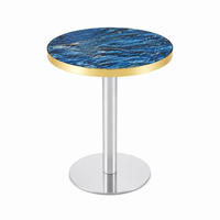 BEISTELLTISCH in Marmoroptik mit goldfarbenem Edelstahlrand UV-Beschichtung stabil kompakt - Silberfarben/Dunkelblau, Holzwerkstoff/Metall (60/60/74cm) - EVRYAE