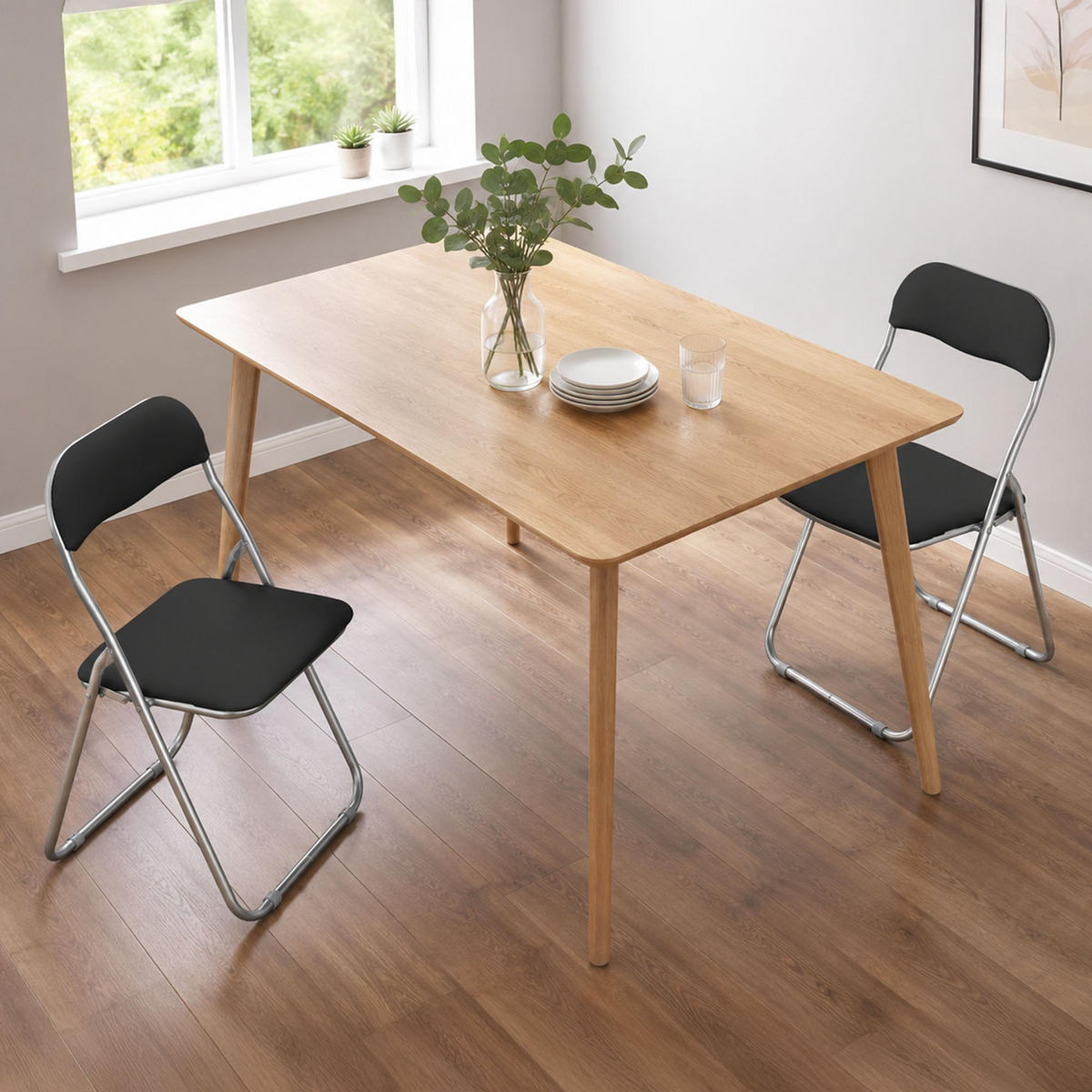 KLAPPSTUHL 2er Set in Metall Schwarz 47x43h79.5 - Schwarz, Metall (43/80/47cm) - DMORA