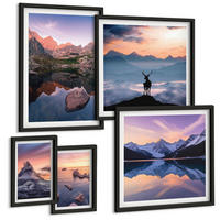 BILDER SET 5er Set - 50x50 cm & 20x30 cm & 40x60 cm Schwarzer Rahmen - Landschaften Berge Seen jelen - Schwarz, Kunststoff (40/60cm) - TULUP