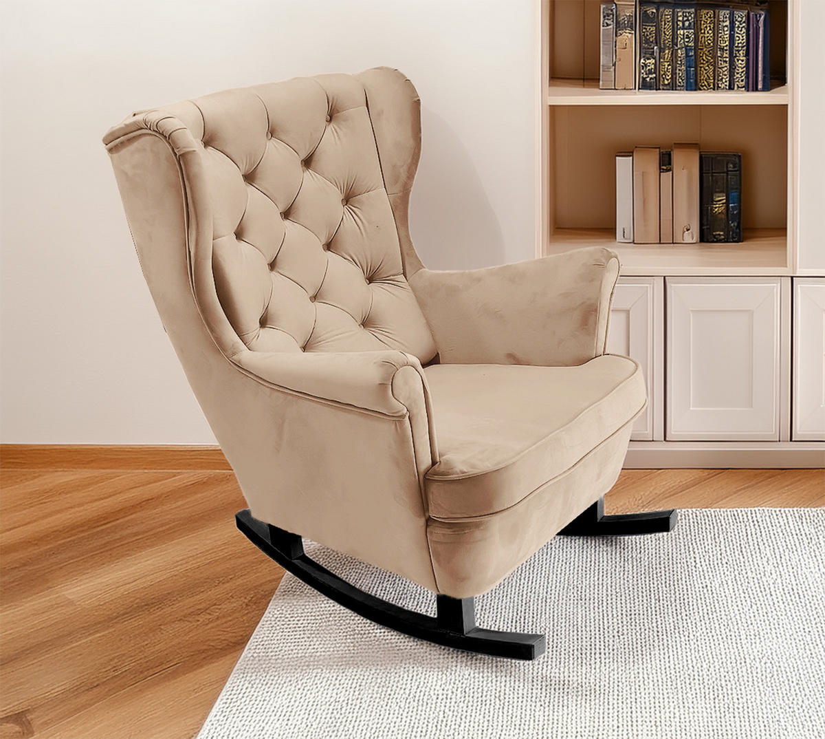 SCHAUKELSESSEL mit gepolstertem Sitz und Armlehnen, 102x81x95 cm, Beige_29800 - Schwarz/Cappuccino, Holz/Textil (81/102/95cm) - DomoHome