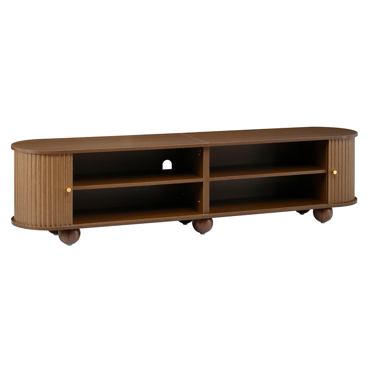 TV-SCHRANKSET Couchtisch Rund Relief Schiebetüren MDF - Walnussfarben, Holzwerkstoff (180/45/35cm) - FLIEKS