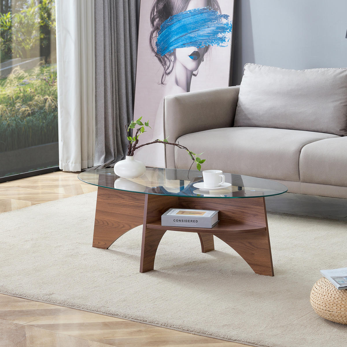 COUCHTISCH 104,9/60/45 cm mit Ablage aus Sicherheitsglas und MDF, Transparent/Walnussfarben - Nussbaumfarben, Holzwerkstoff (104.9/60/45cm) - Redom