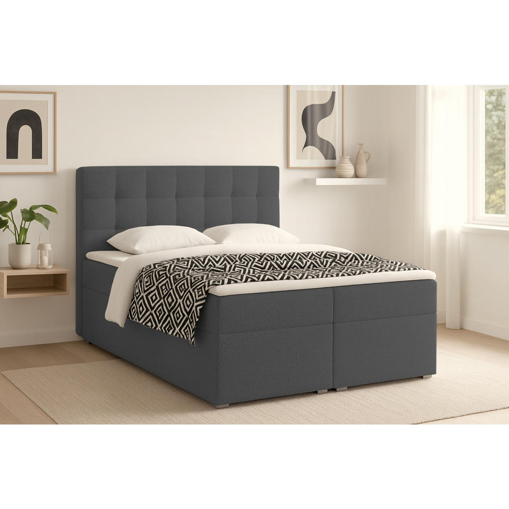 Thumbnail - Deine Möbel 24 Boxbett, Graphit, Holzwerkstoff, Holz, Textil, H4, 200x200 cm, Schlafzimmer, Betten, Boxspringbetten