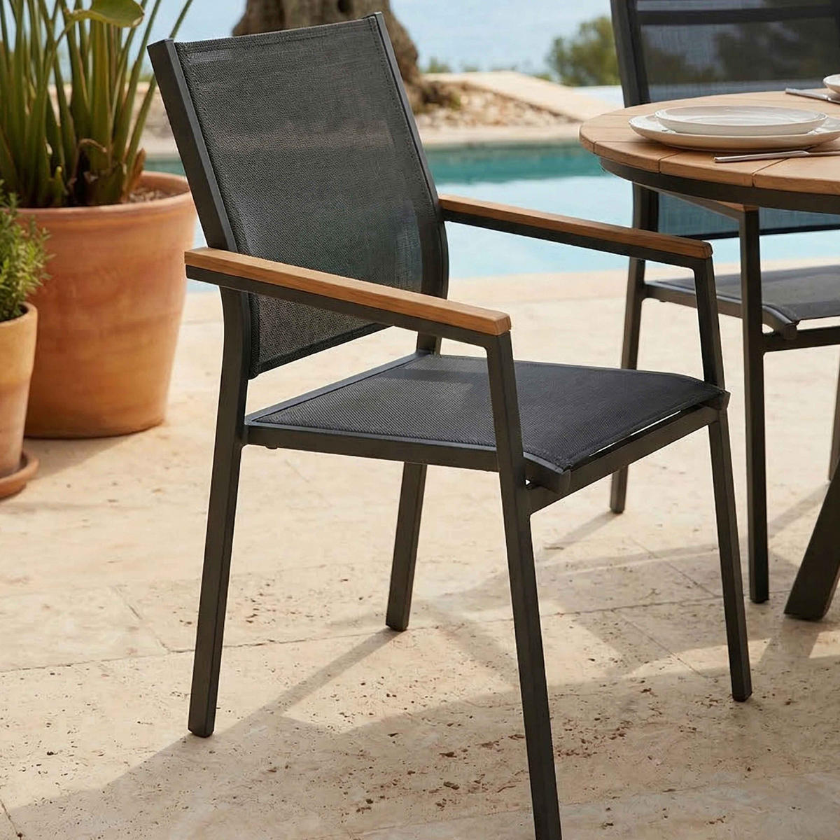 GARTENSTUHL, Grau - Grau, Textil (56/86/56cm) - Oviala