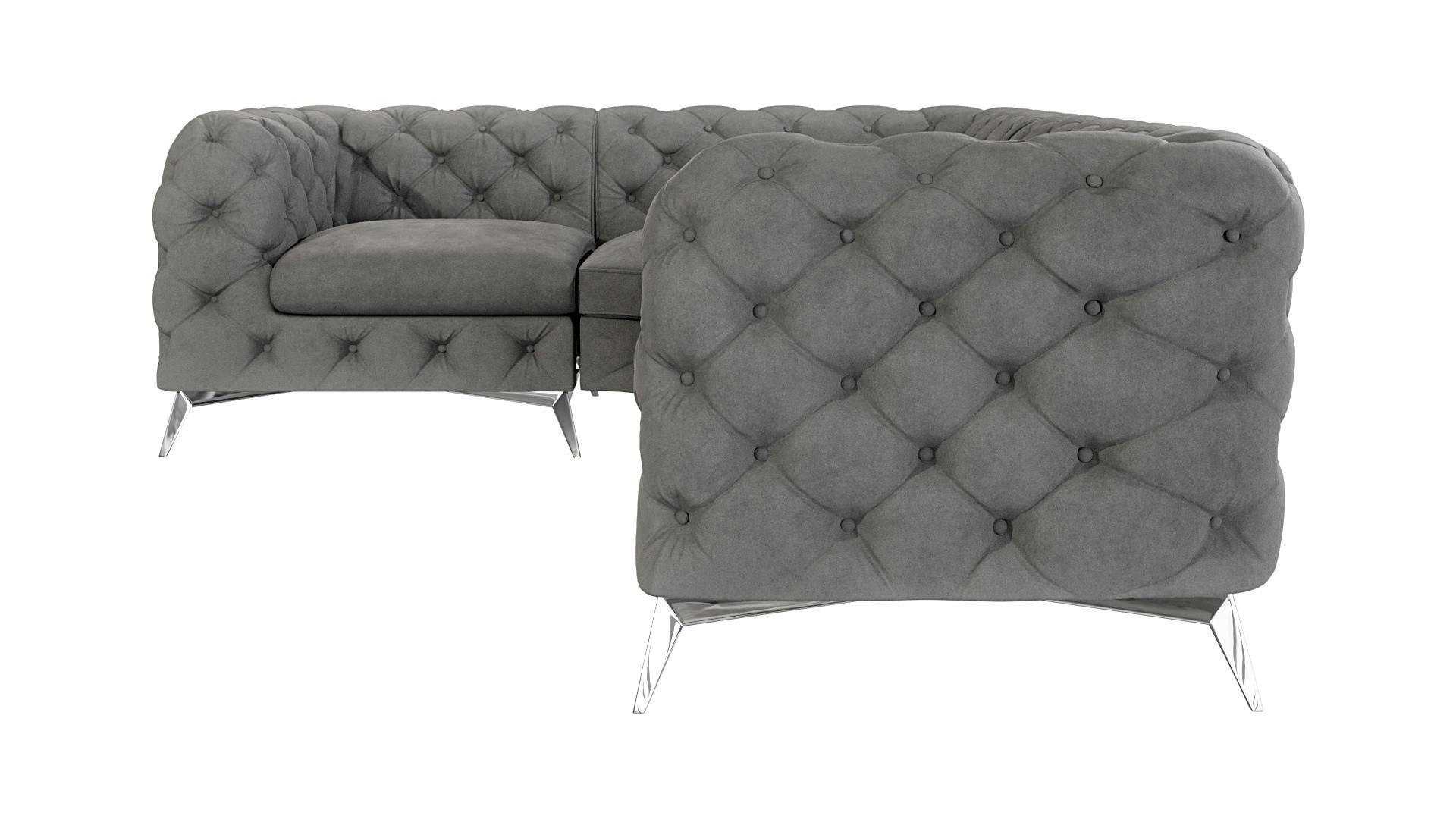 ECKSOFA Chesterfield Laura Grau Samt - Silberfarben/Grau, Holz/Textil (264/204cm) - S-Style Möbel