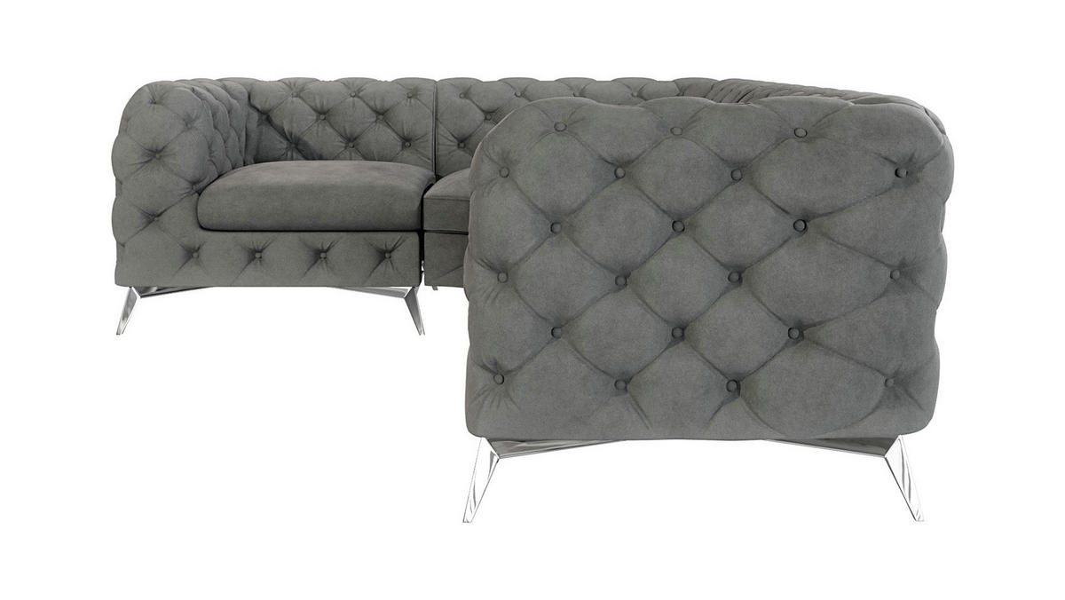 ECKSOFA Chesterfield Laura Grau Samt - Silberfarben/Grau, Holz/Textil (264/204cm) - S-Style Möbel