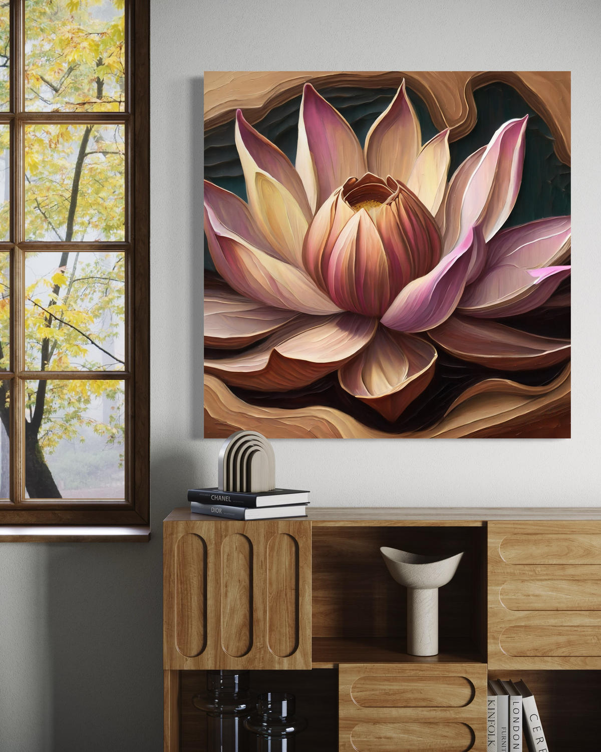 WANDBILD lotus blume natur - Pink, Textil (30/30cm) - Feeby