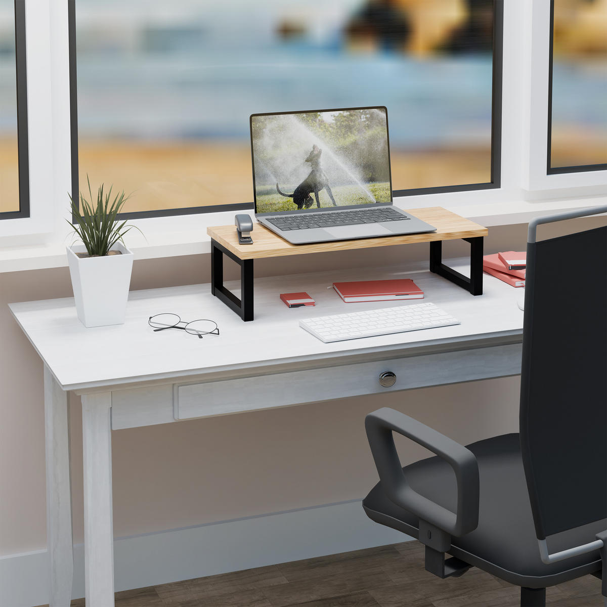 MONITORSTÄNDER Natur Schwarz Eisen - Multicolor, Holzwerkstoff/Metall (23/55/15cm) - Relaxdays
