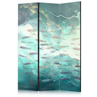 PARAVENT Beidseitig Bedruckter 3-tlg 135x172 cm Fische Im Meer Boho - Multicolor, Holz/Textil (135/172/3cm) - Muralo