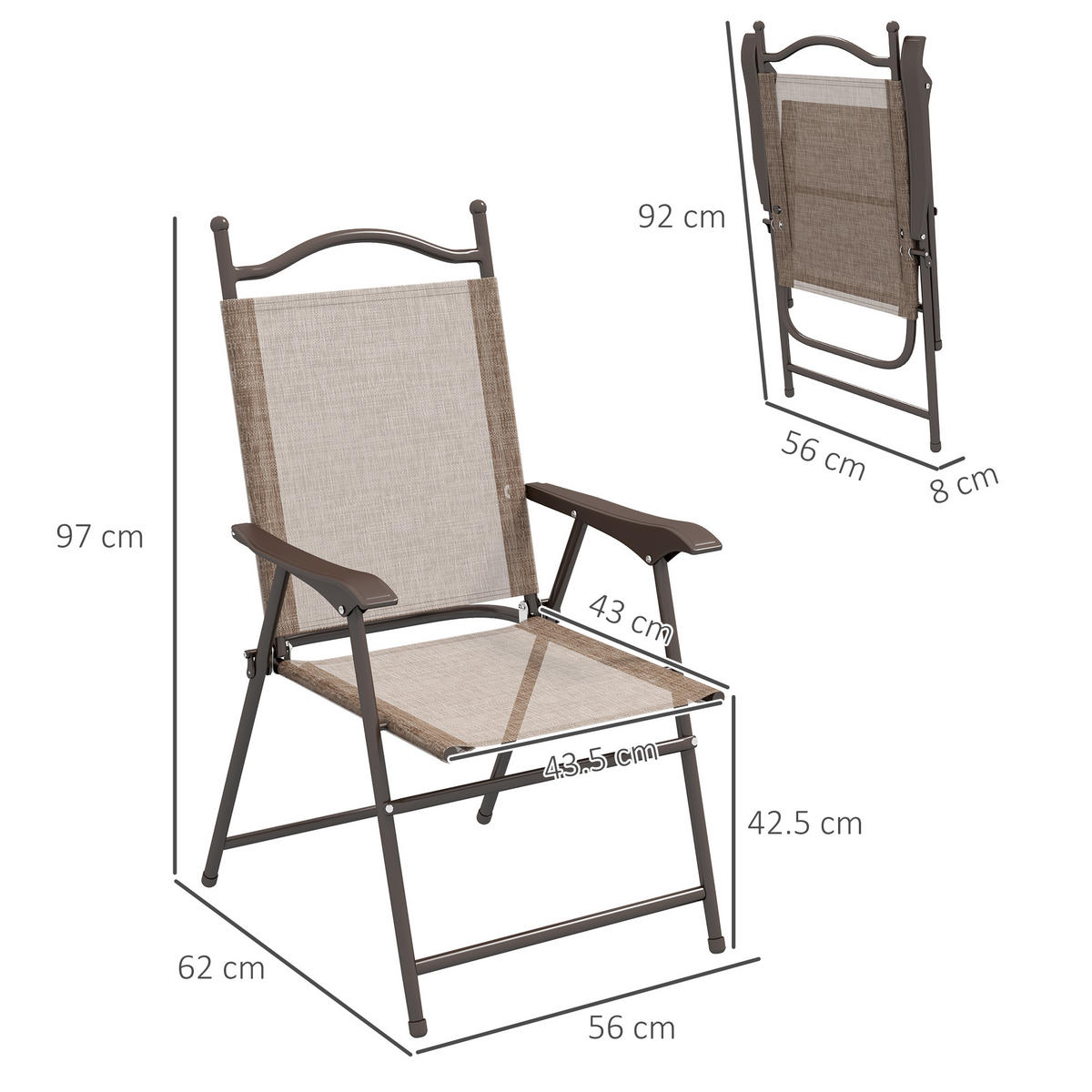 KLAPPSESSEL Braun 2 Stück - Braun, Metall (56/97/62cm) - GiPP