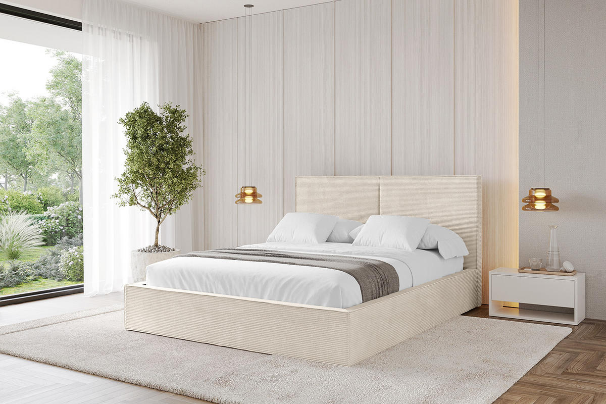 POLSTERBETT mit Bettkasten und Lattenrost, Boxbett ohne Matratze - TIVON 120x200 Beige - Creme, Holzwerkstoff/Textil (120/200cm) - ALTDECOR