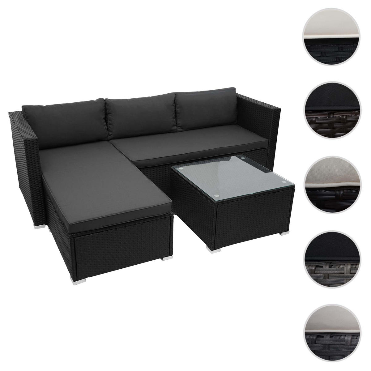 POLY-RATTAN GARNITUR Schwarz, Grau - Schwarz/Grau, Kunststoff - MCW