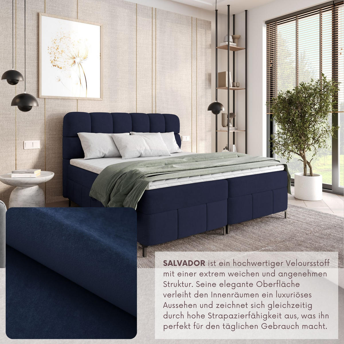 BOXBETT Cynthia 200x200 blau H3 - Blau, Textil (200/200cm) - AN-Moebel 4u