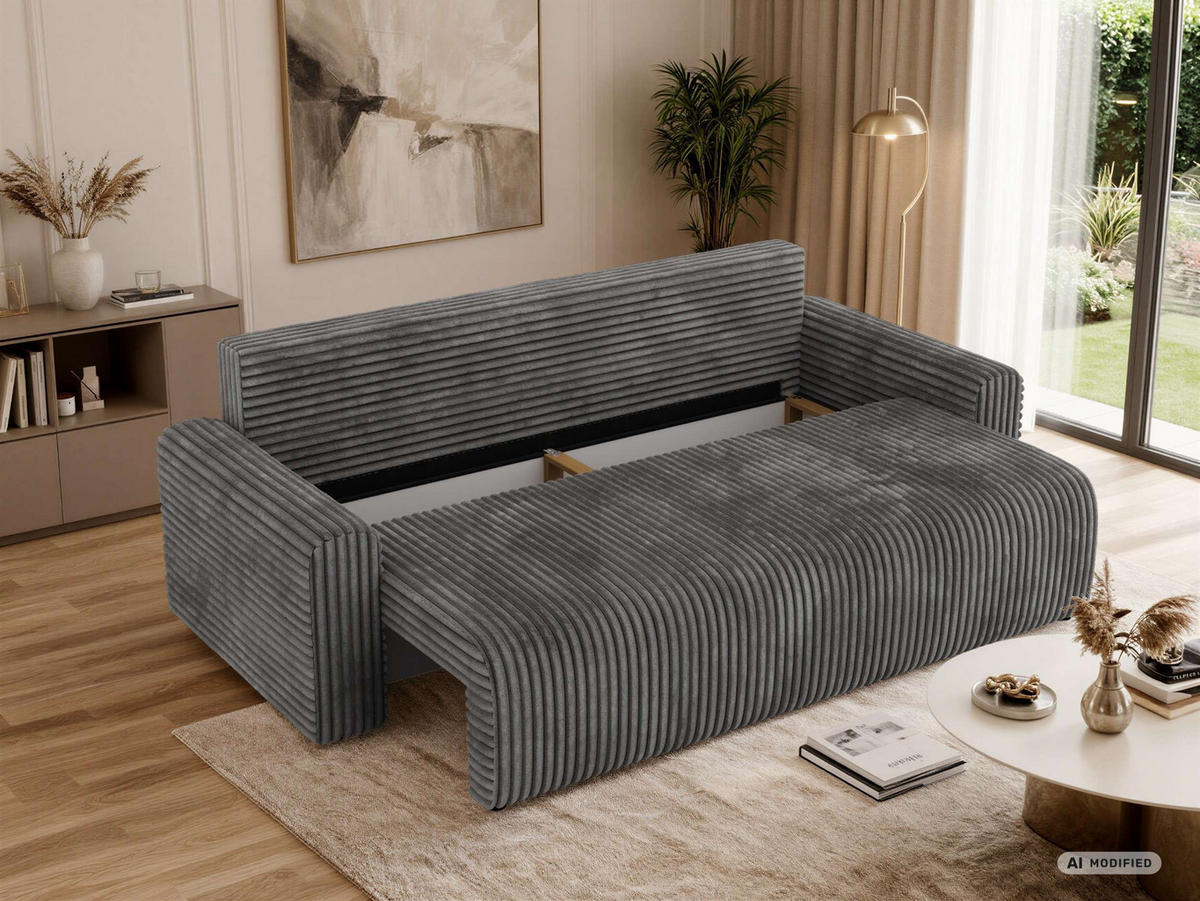 3-SITZER-SOFA NESSARO - Grau Cord - Schwarz/Grau, Kunststoff/Textil (243/92/90cm) - MKS