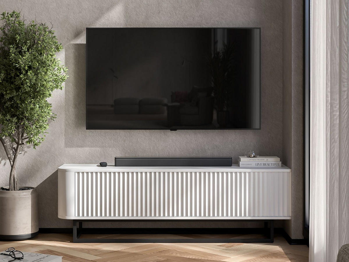 TV STOLÍK Aurora biely matný 140 cm s kovovým rámom - biela/zlatá, kov/kompozitné drevo (140/44/35cm) - Meble Lindner