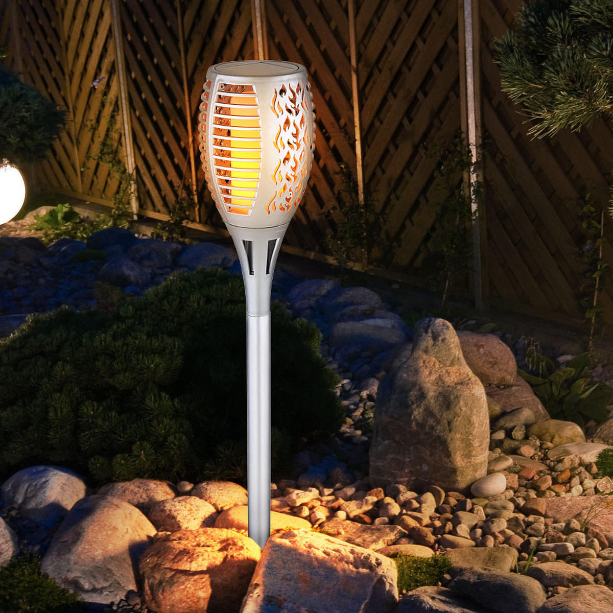 LED AUSSENLEUCHTE Solarleuchte Silber Kunststoff - Silberfarben, Kunststoff (10/10/58cm)