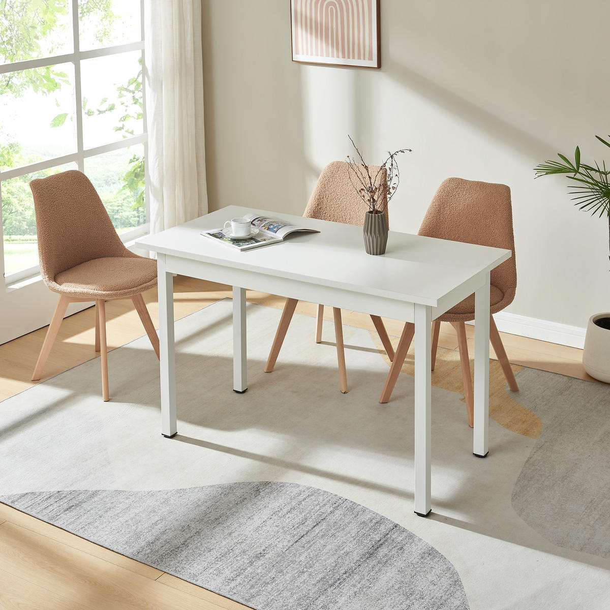 JÍDELNÍ STŮL Den Haag - bílá, kov/kompozitní dřevo (60/120/75cm) - [en.casa]