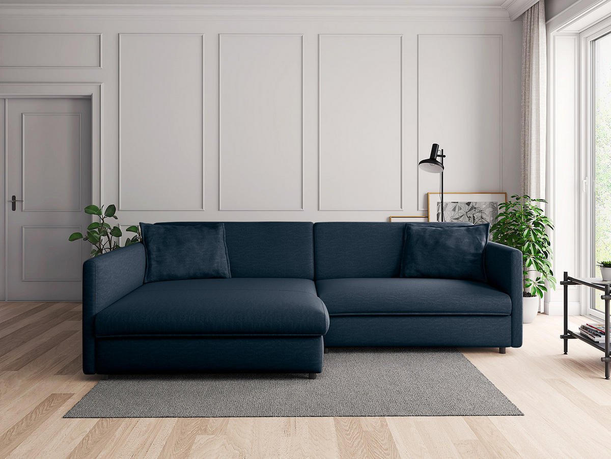 ECKSOFA mit Longchair - Blau/Schwarz, Kunststoff/Textil (290/183cm) - home24