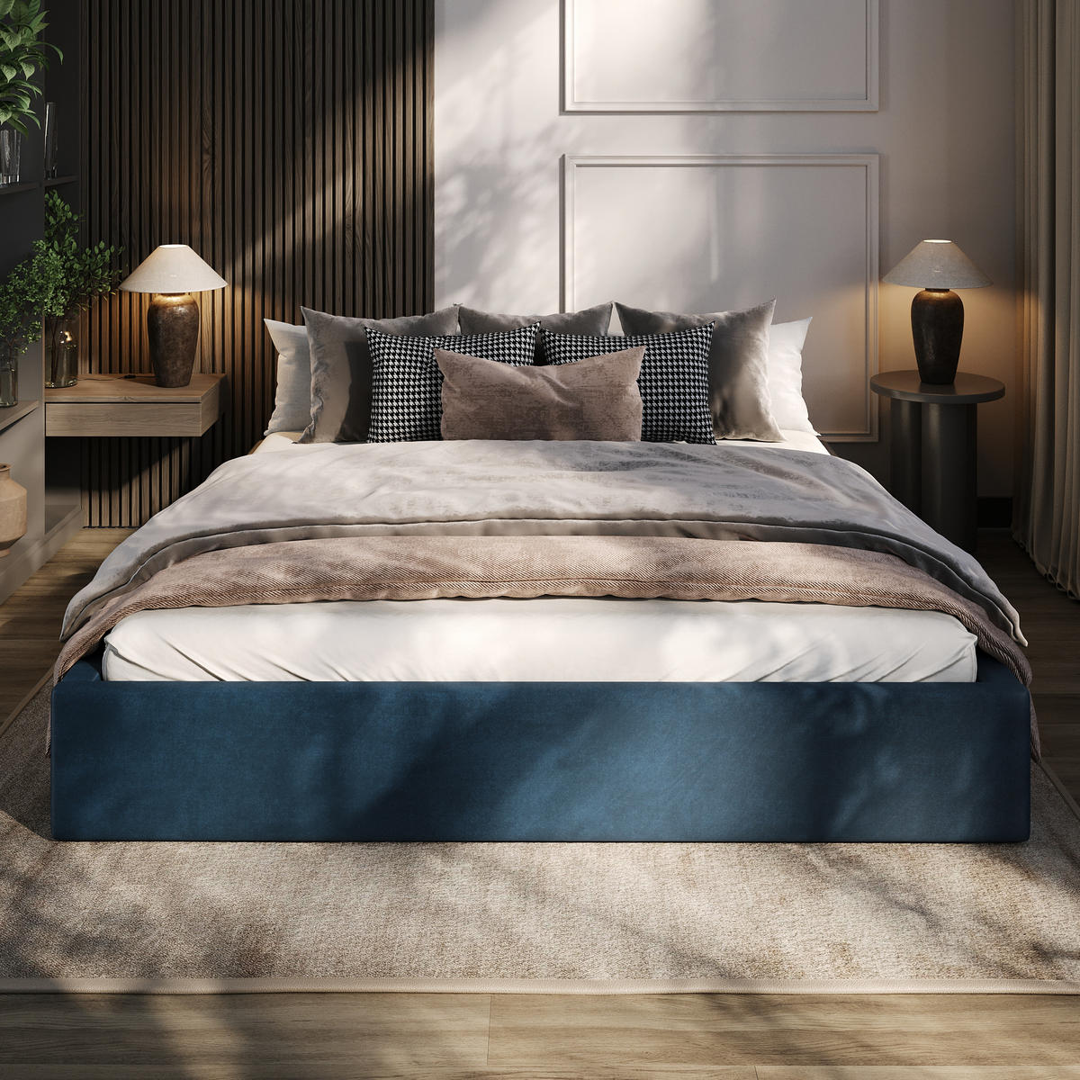 POLSTERBETT 180x200cm Bett mit Stauraum Lattenrost Dunkelblau - Dunkelblau, Holz/Holzwerkstoff (180/200cm) - Muralo