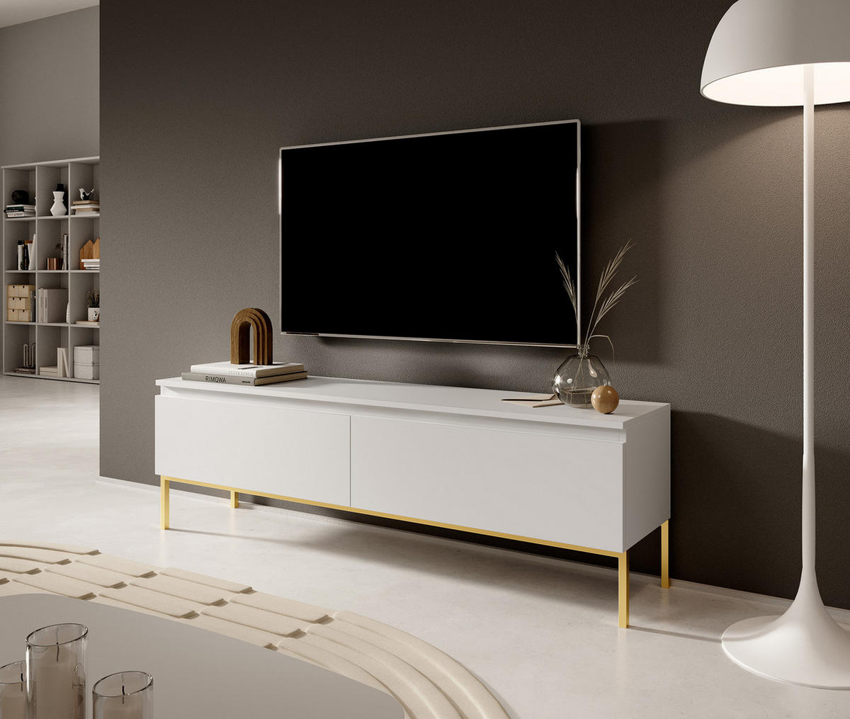 TV-SCHRANK Bemmi Weiß mit goldenen Metallbeinen 150 cm - Goldfarben/Weiß, Holzwerkstoff/Metall (150/46/32cm) - Selsey