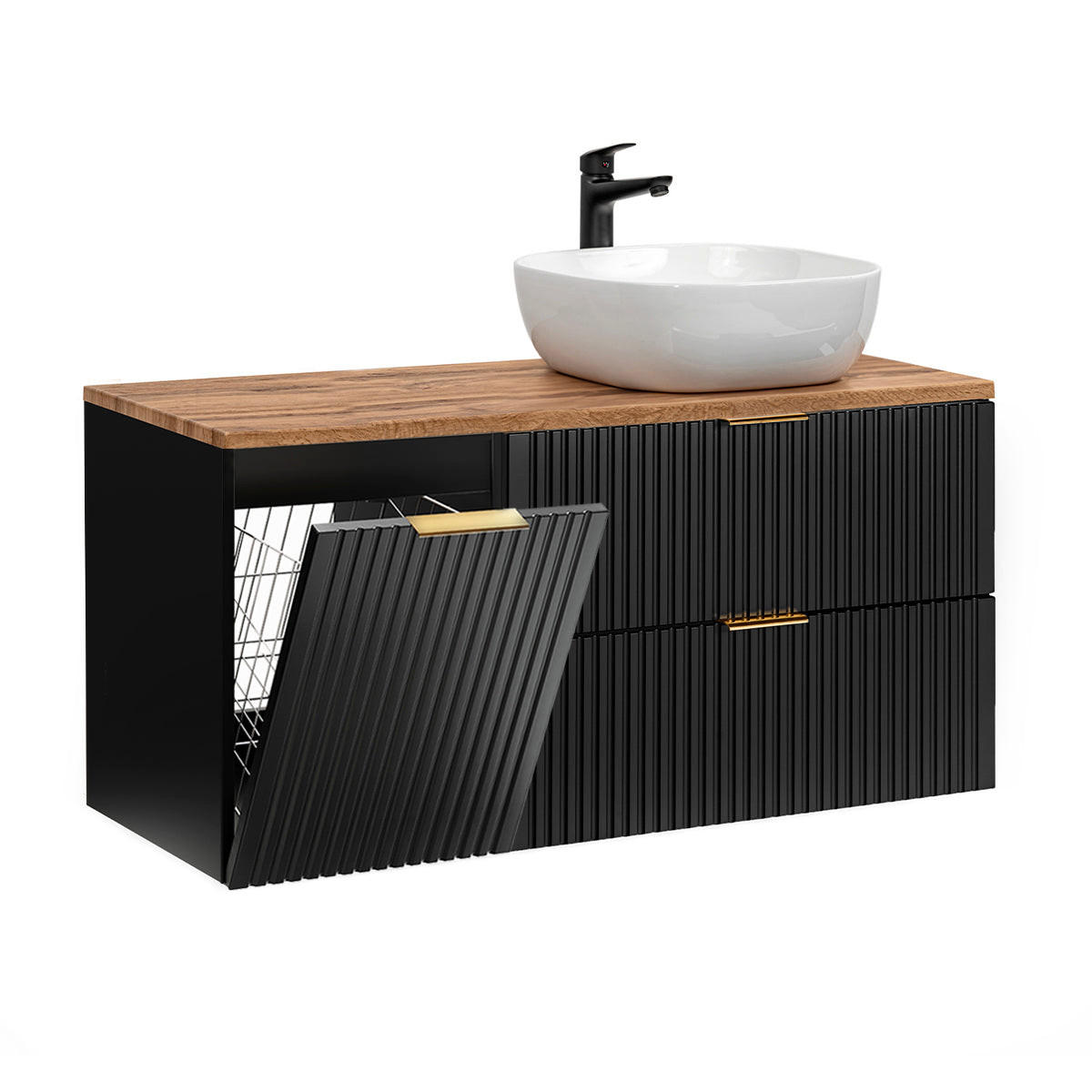 WASCHTISCH 120.8cm Adriel Schwarz und Holz - Schwarz, Holzwerkstoff (120.8/59/46cm) - Petits-meubles