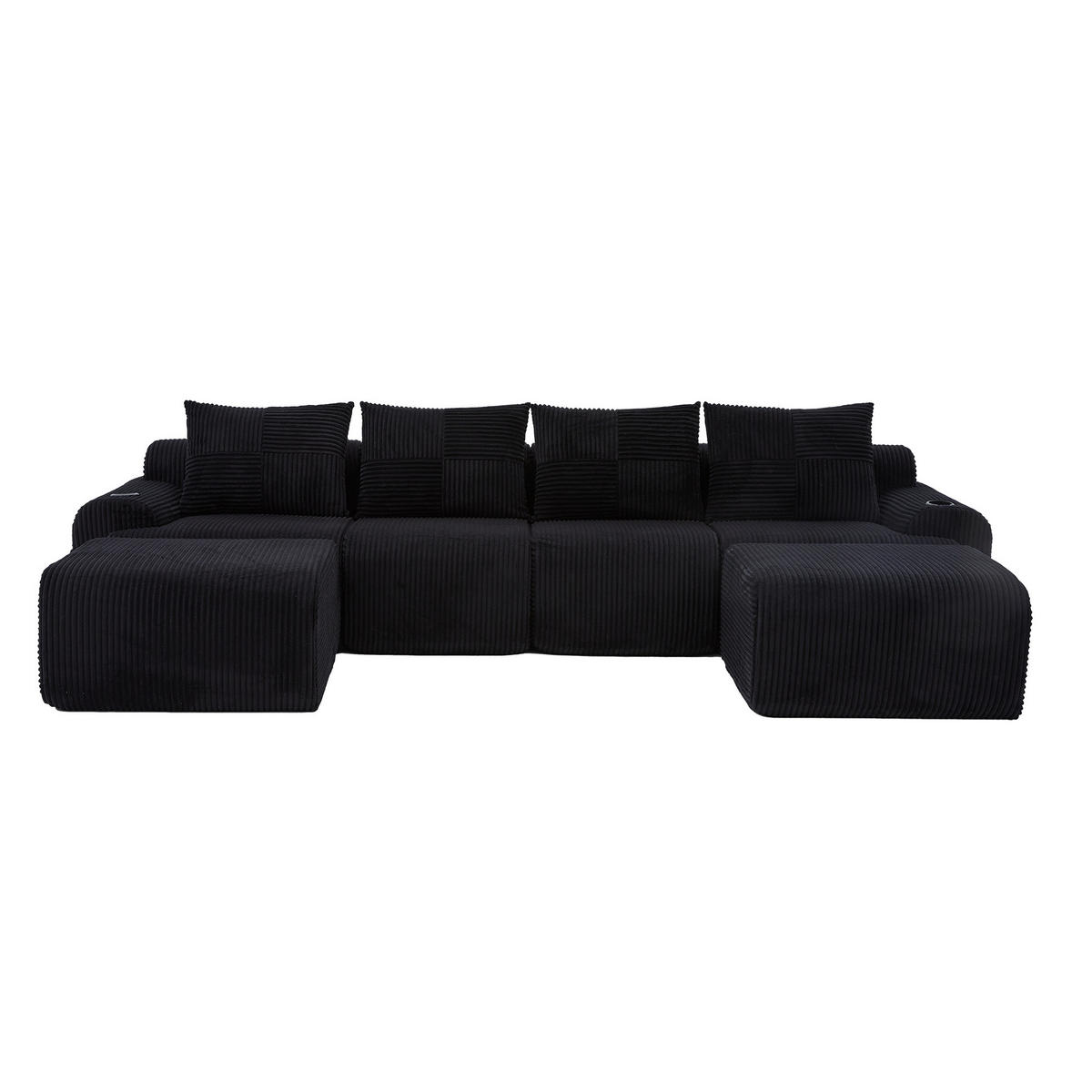 WOHNLANDSCHAFT modular 4-Sitzer ca. 333 x 174 cm Cordstoff Black 3-tlg. - Schwarz, Kunststoff (174/80/333cm) - Meubliv